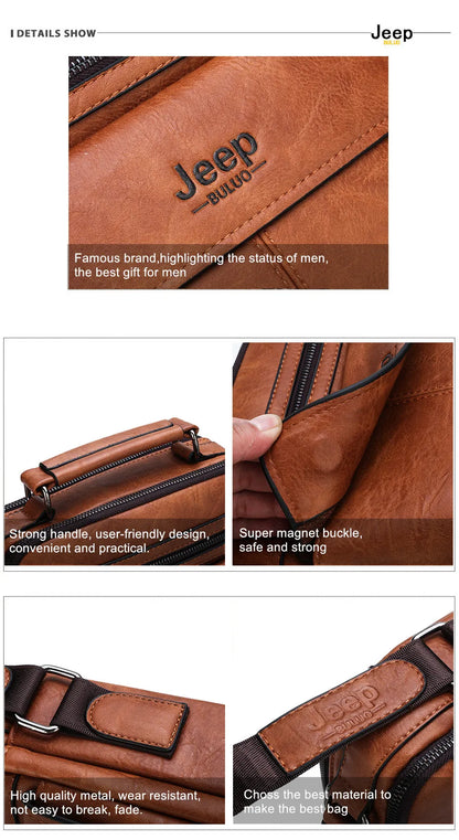 JEEP BULUO Men's Crossbody Shoulder Bags Split Leather Handbag Fashion Business Man Messenger Bag High Quality Tote Hot