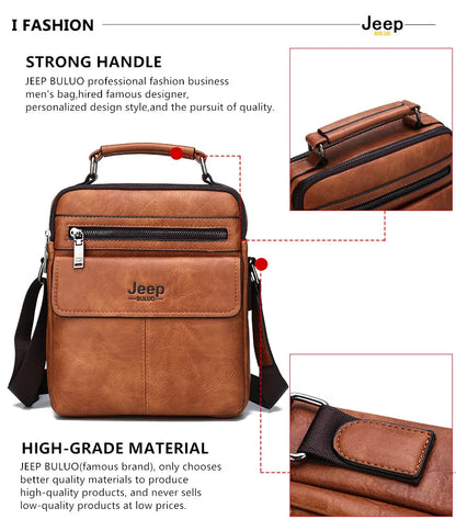 JEEP BULUO Men's Crossbody Shoulder Bags Split Leather Handbag Fashion Business Man Messenger Bag High Quality Tote Hot