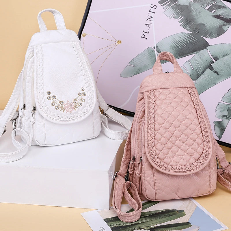 New Ladies Soft Washed Leather Backpack Cute Small Backpack School Bags for Girls Sac a dos Travel Backpack Mochila Feminina