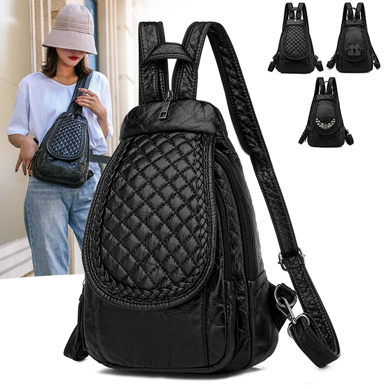 New Ladies Soft Washed Leather Backpack Cute Small Backpack School Bags for Girls Sac a dos Travel Backpack Mochila Feminina