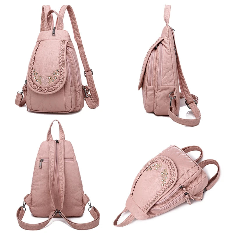 New Ladies Soft Washed Leather Backpack Cute Small Backpack School Bags for Girls Sac a dos Travel Backpack Mochila Feminina