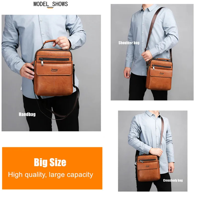 JEEP BULUO Men's Crossbody Shoulder Bags Split Leather Handbag Fashion Business Man Messenger Bag High Quality Tote Hot