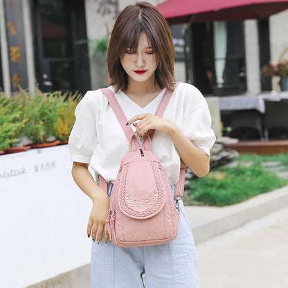 New Ladies Soft Washed Leather Backpack Cute Small Backpack School Bags for Girls Sac a dos Travel Backpack Mochila Feminina