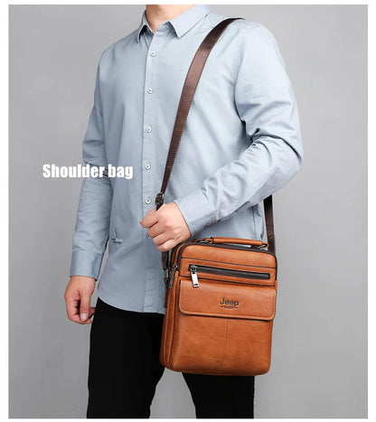 JEEP BULUO Men's Crossbody Shoulder Bags Split Leather Handbag Fashion Business Man Messenger Bag High Quality Tote Hot