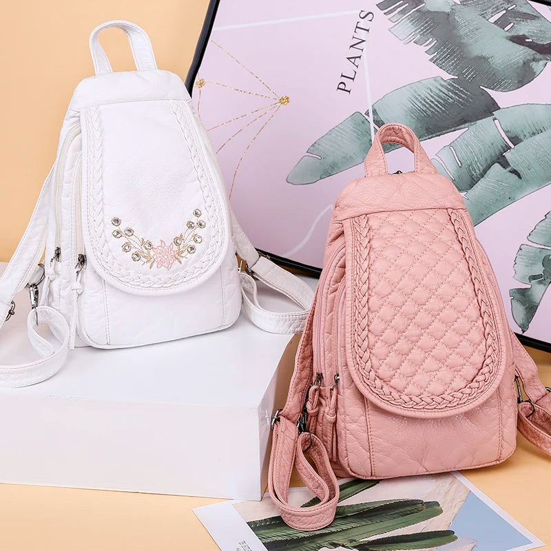 New Ladies Soft Washed Leather Backpack Cute Small Backpack School Bags for Girls Sac a dos Travel Backpack Mochila Feminina