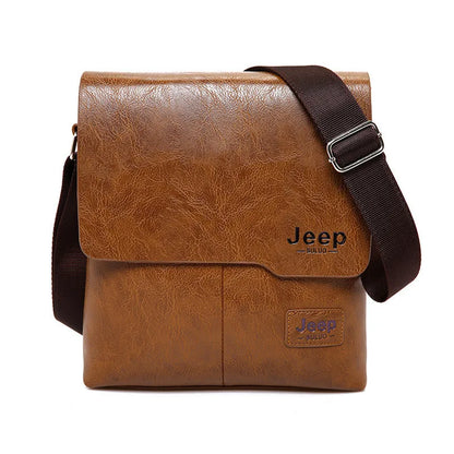 JEEP BULUO Men Bag Famous Brand 2 Pcs Set Man Leather Messenger Shouder Bag Business Travelling Bags Male Tote Cross Body Bags