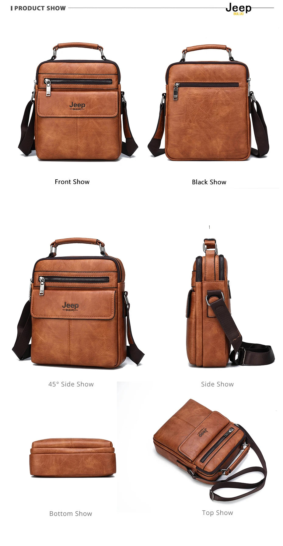 JEEP BULUO Men's Crossbody Shoulder Bags Split Leather Handbag Fashion Business Man Messenger Bag High Quality Tote Hot