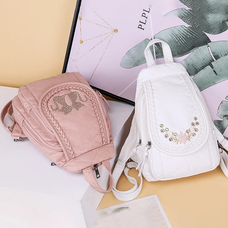 New Ladies Soft Washed Leather Backpack Cute Small Backpack School Bags for Girls Sac a dos Travel Backpack Mochila Feminina