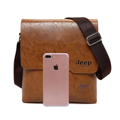 JEEP BULUO Men Bag Famous Brand 2 Pcs Set Man Leather Messenger Shouder Bag Business Travelling Bags Male Tote Cross Body Bags