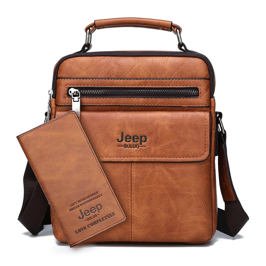 JEEP BULUO Men's Crossbody Shoulder Bags Split Leather Handbag Fashion Business Man Messenger Bag High Quality Tote Hot