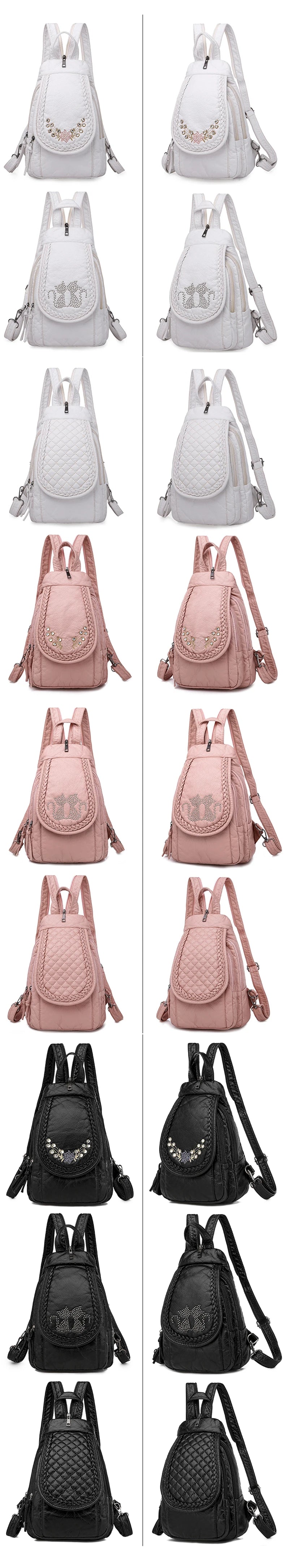 New Ladies Soft Washed Leather Backpack Cute Small Backpack School Bags for Girls Sac a dos Travel Backpack Mochila Feminina