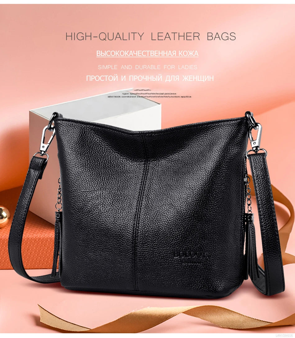 High Quality Soft Leather Purse Fashion Women Shoulder Messenger Bag Trend 2024 Designer Tassel Bag Luxury Ladies Handbag Sac