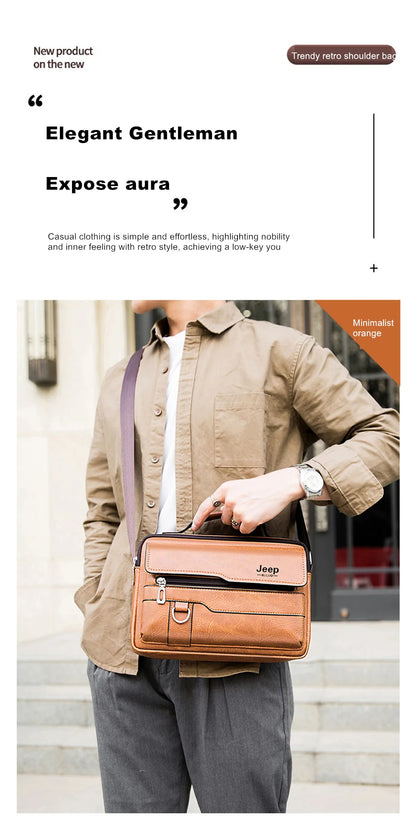 JEEP BULUO Multi-function Business Handbags Men New Man's Shoulder Bags Large Capacity Leather Messenger Bag Crossbody Big Brand