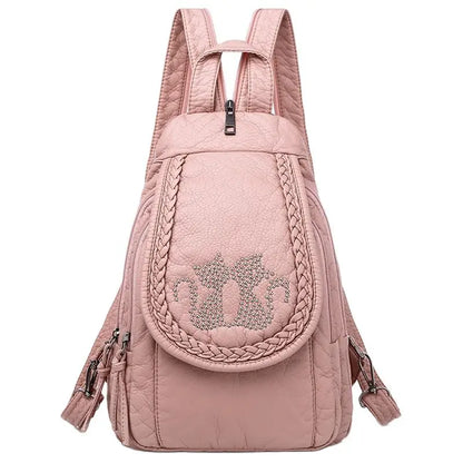 New Ladies Soft Washed Leather Backpack Cute Small Backpack School Bags for Girls Sac a dos Travel Backpack Mochila Feminina