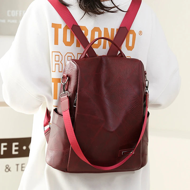 2023New High Quality Leather Ladies Backpack Luxury Designer Women Shoulder Bag Girls School Bag Solid Color Anti Theft Backpack