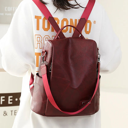 2023New High Quality Leather Ladies Backpack Luxury Designer Women Shoulder Bag Girls School Bag Solid Color Anti Theft Backpack