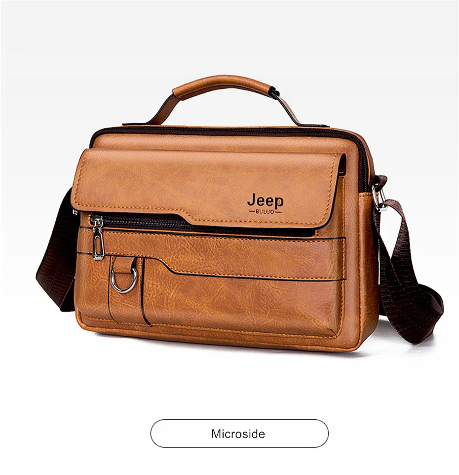 JEEP BULUO Multi-function Business Handbags Men New Man's Shoulder Bags Large Capacity Leather Messenger Bag Crossbody Big Brand