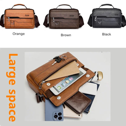 JEEP BULUO Multi-function Business Handbags Men New Man's Shoulder Bags Large Capacity Leather Messenger Bag Crossbody Big Brand