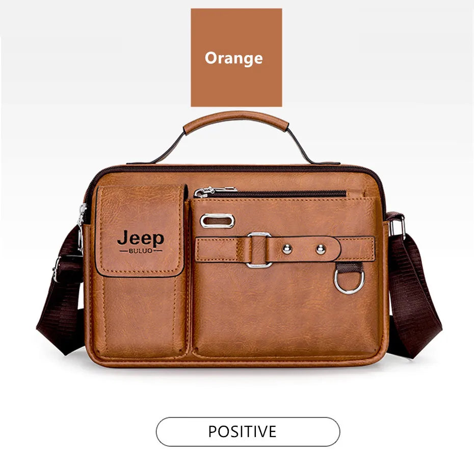 JEEP BULUO Multi-function Business Handbags Men New Man's Shoulder Bags Large Capacity Leather Messenger Bag Crossbody Big Brand