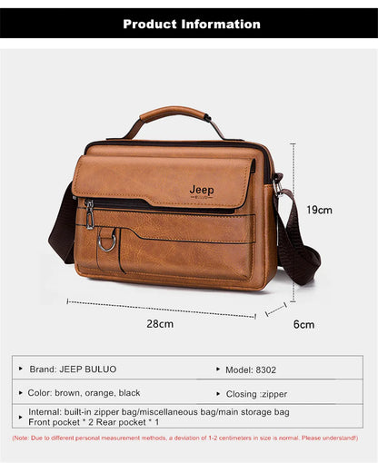 JEEP BULUO Multi-function Business Handbags Men New Man's Shoulder Bags Large Capacity Leather Messenger Bag Crossbody Big Brand