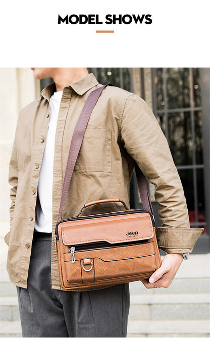 JEEP BULUO Multi-function Business Handbags Men New Man's Shoulder Bags Large Capacity Leather Messenger Bag Crossbody Big Brand