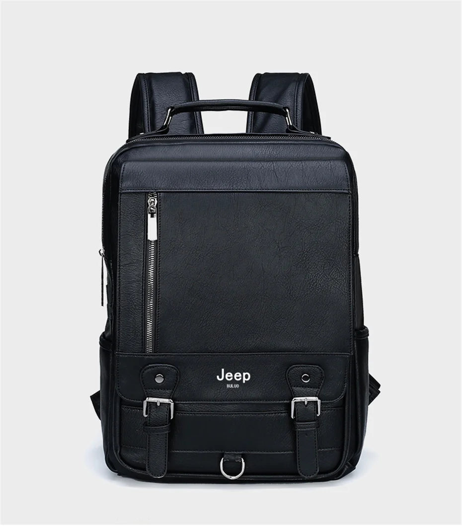 JEEP BULUO Leather Men Backpack Design Luxury Business Male 15.6" Laptop Bag Fashion Large Capacity Travel College School Bag