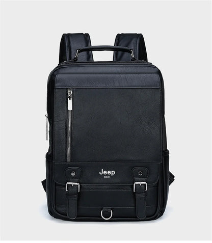 JEEP BULUO Leather Men Backpack Design Luxury Business Male 15.6" Laptop Bag Fashion Large Capacity Travel College School Bag