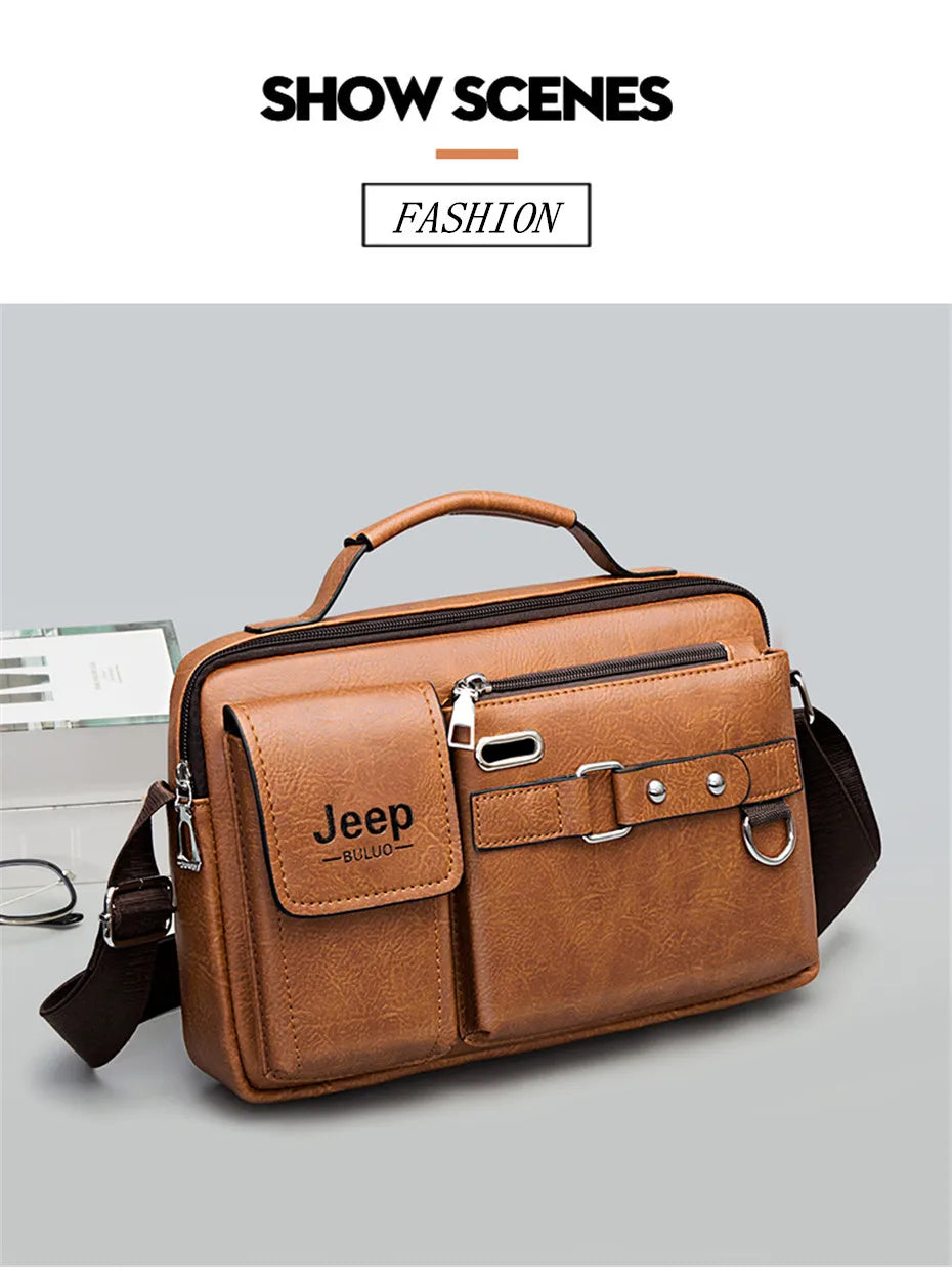 JEEP BULUO Multi-function Business Handbags Men New Man's Shoulder Bags Large Capacity Leather Messenger Bag Crossbody Big Brand