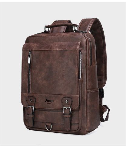 JEEP BULUO Leather Men Backpack Design Luxury Business Male 15.6" Laptop Bag Fashion Large Capacity Travel College School Bag