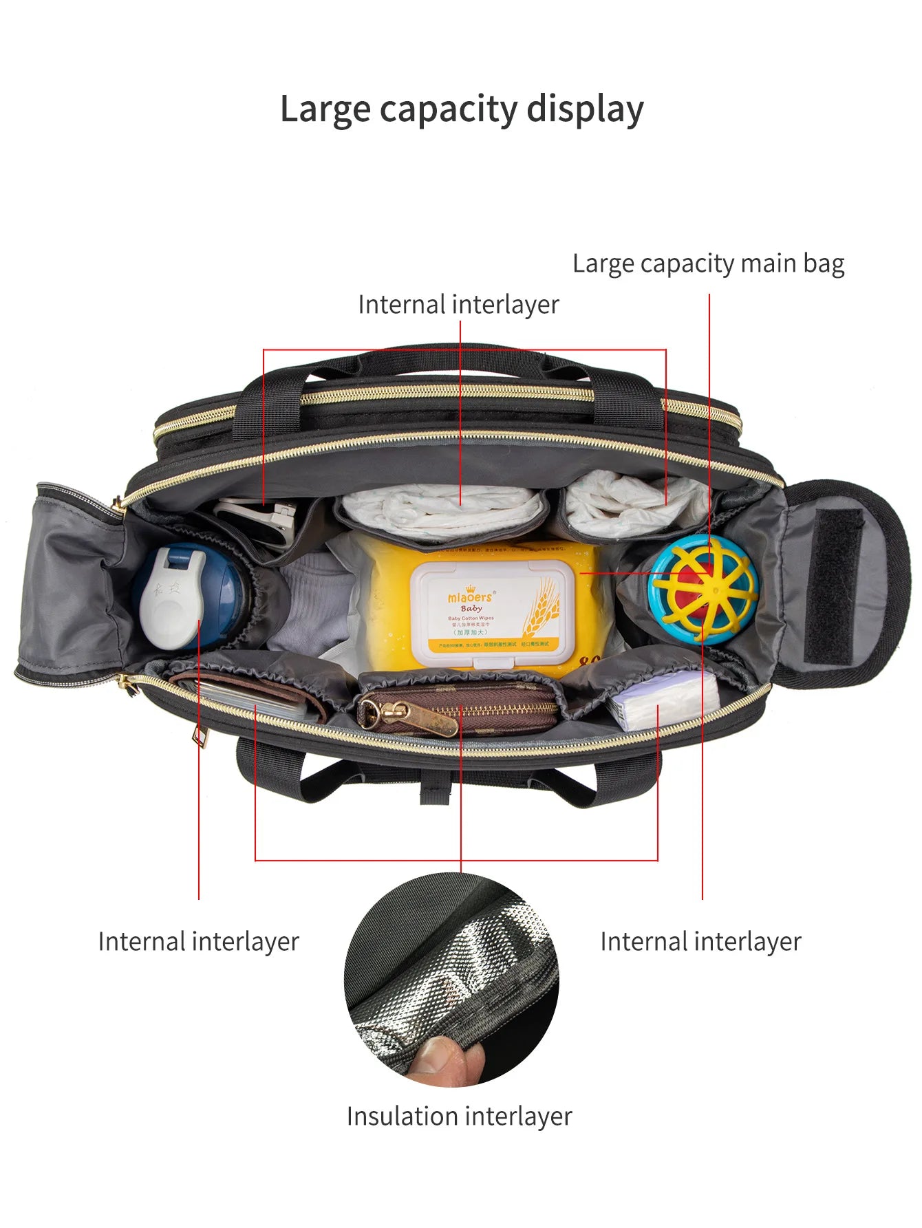 Yeni Stil Su Geçirmez Bebek Bezi Çantası Siyah Büyük Kapasiteli Seyahat Çantası Çok Fonksiyonlu Annelik Anne Bebek Arabası Çantaları