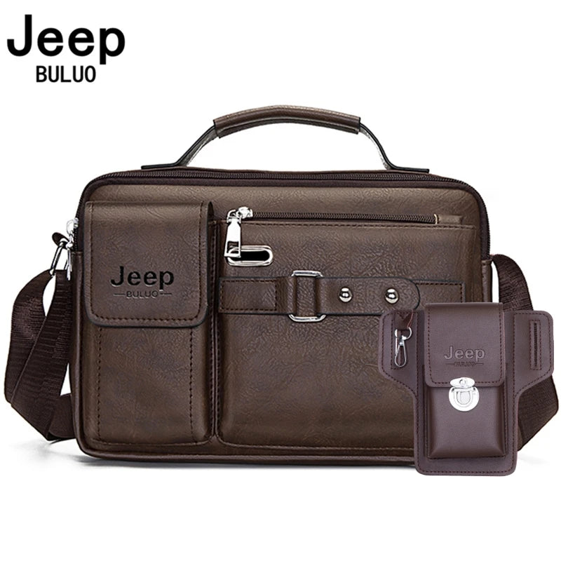 JEEP BULUO Multi-function Business Handbags Men New Man's Shoulder Bags Large Capacity Leather Messenger Bag Crossbody Big Brand