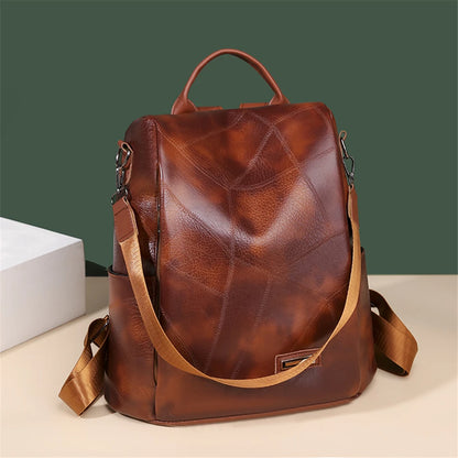 2023New High Quality Leather Ladies Backpack Luxury Designer Women Shoulder Bag Girls School Bag Solid Color Anti Theft Backpack