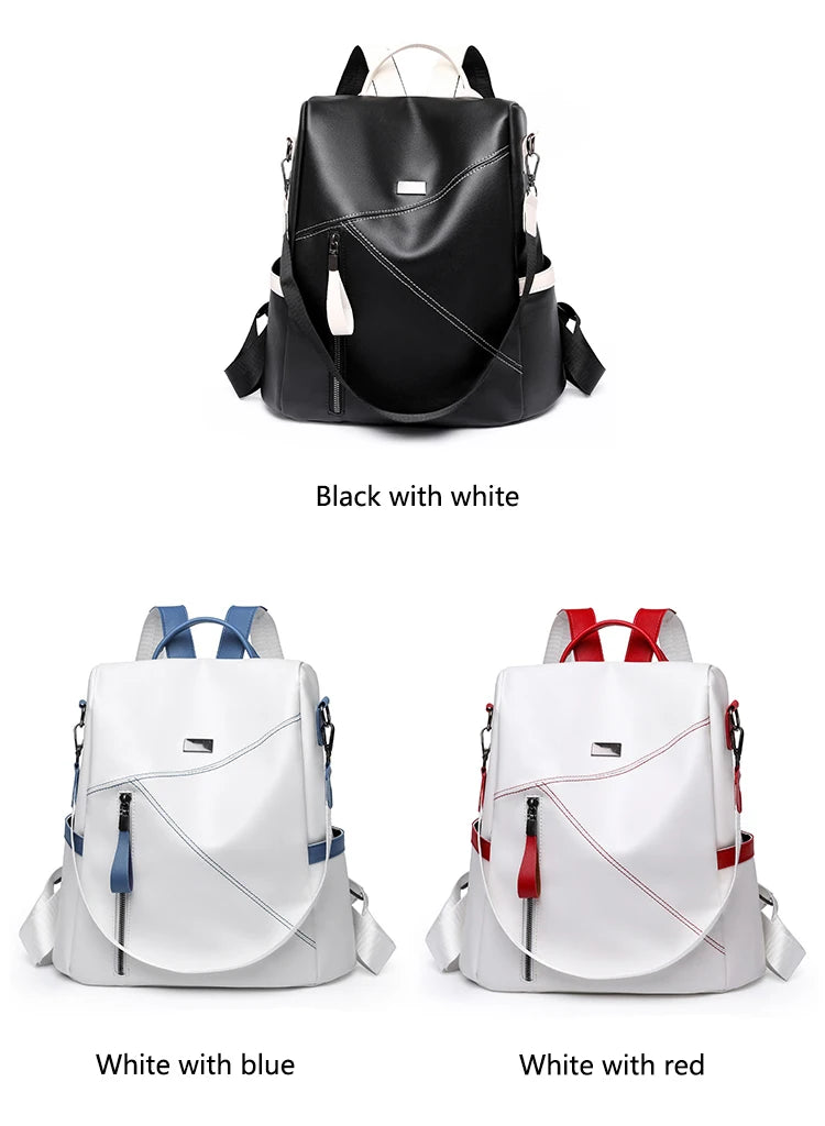 Soft Leather  Stitching Women's Backpacks Anti-theft Back Zipper Ladies School Bags Summer New Casual Single Shoulder Backpack