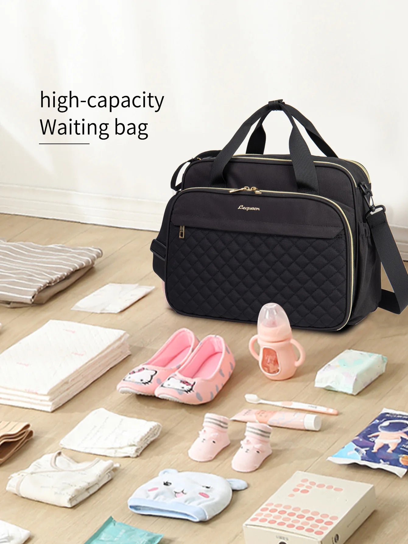 New Style Waterproof Diaper Bag Black Large Capacity Travel Bag Multifunctional Maternity Mother Baby Stroller Bags