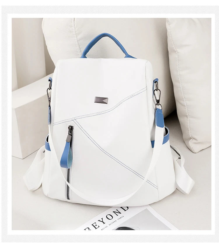 Soft Leather  Stitching Women's Backpacks Anti-theft Back Zipper Ladies School Bags Summer New Casual Single Shoulder Backpack