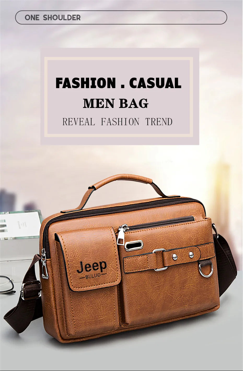 JEEP BULUO Multi-function Business Handbags Men New Man's Shoulder Bags Large Capacity Leather Messenger Bag Crossbody Big Brand