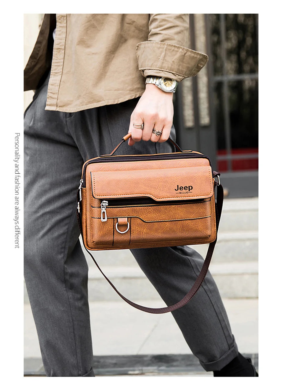 JEEP BULUO Multi-function Business Handbags Men New Man's Shoulder Bags Large Capacity Leather Messenger Bag Crossbody Big Brand