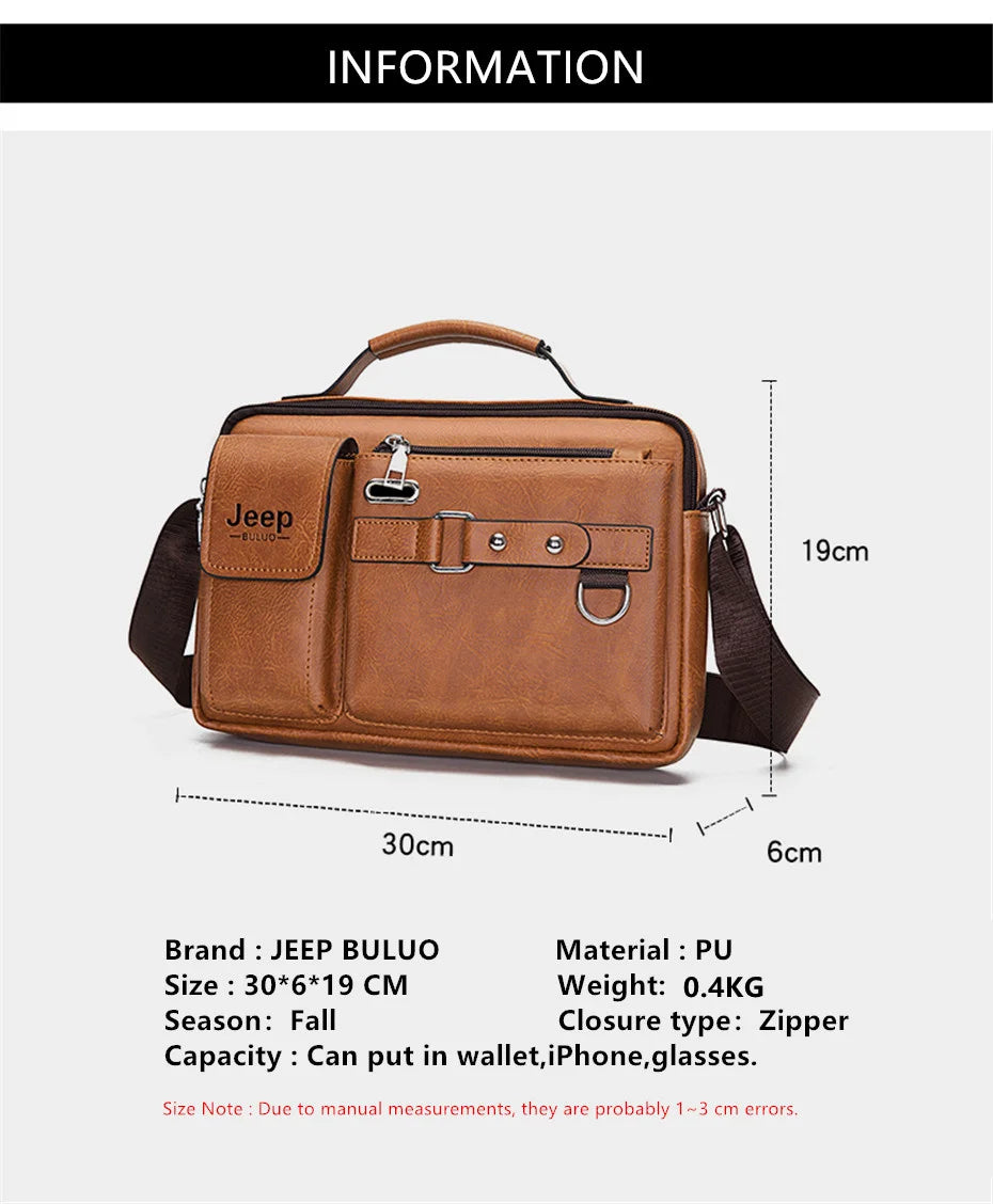 JEEP BULUO Multi-function Business Handbags Men New Man's Shoulder Bags Large Capacity Leather Messenger Bag Crossbody Big Brand