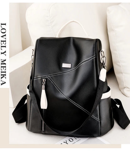 Soft Leather  Stitching Women's Backpacks Anti-theft Back Zipper Ladies School Bags Summer New Casual Single Shoulder Backpack