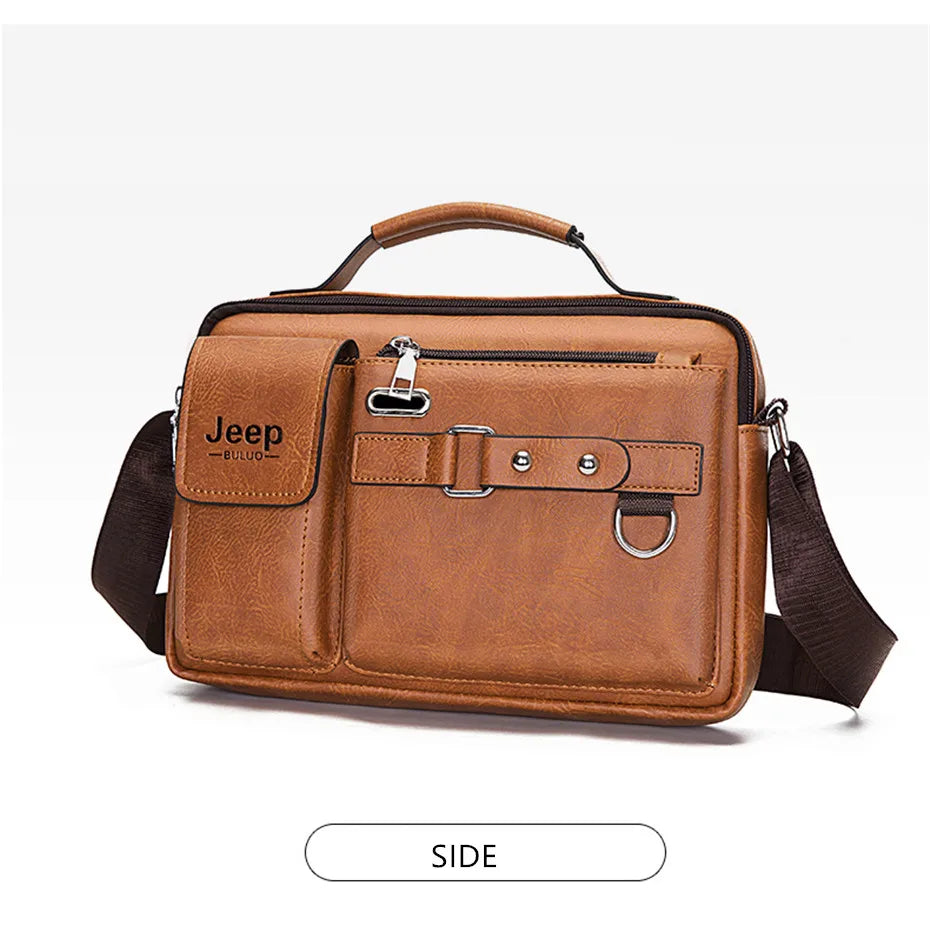 JEEP BULUO Multi-function Business Handbags Men New Man's Shoulder Bags Large Capacity Leather Messenger Bag Crossbody Big Brand