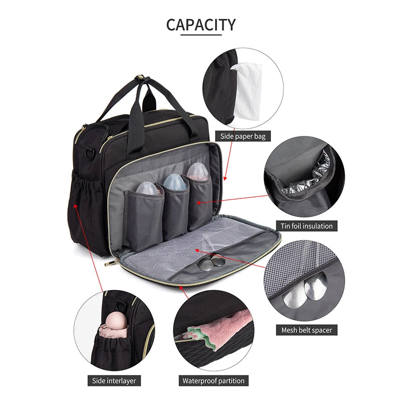 New Style Waterproof Diaper Bag Black Large Capacity Travel Bag Multifunctional Maternity Mother Baby Stroller Bags