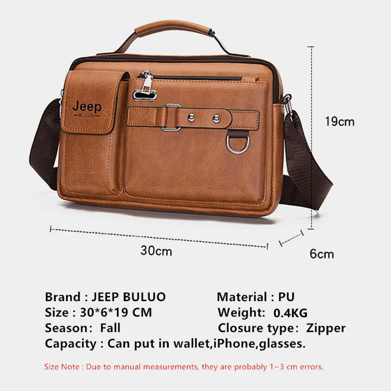 JEEP BULUO Multi-function Business Handbags Men New Man's Shoulder Bags Large Capacity Leather Messenger Bag Crossbody Big Brand