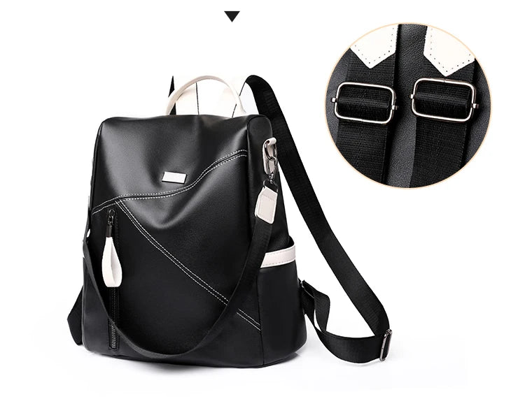 Soft Leather  Stitching Women's Backpacks Anti-theft Back Zipper Ladies School Bags Summer New Casual Single Shoulder Backpack