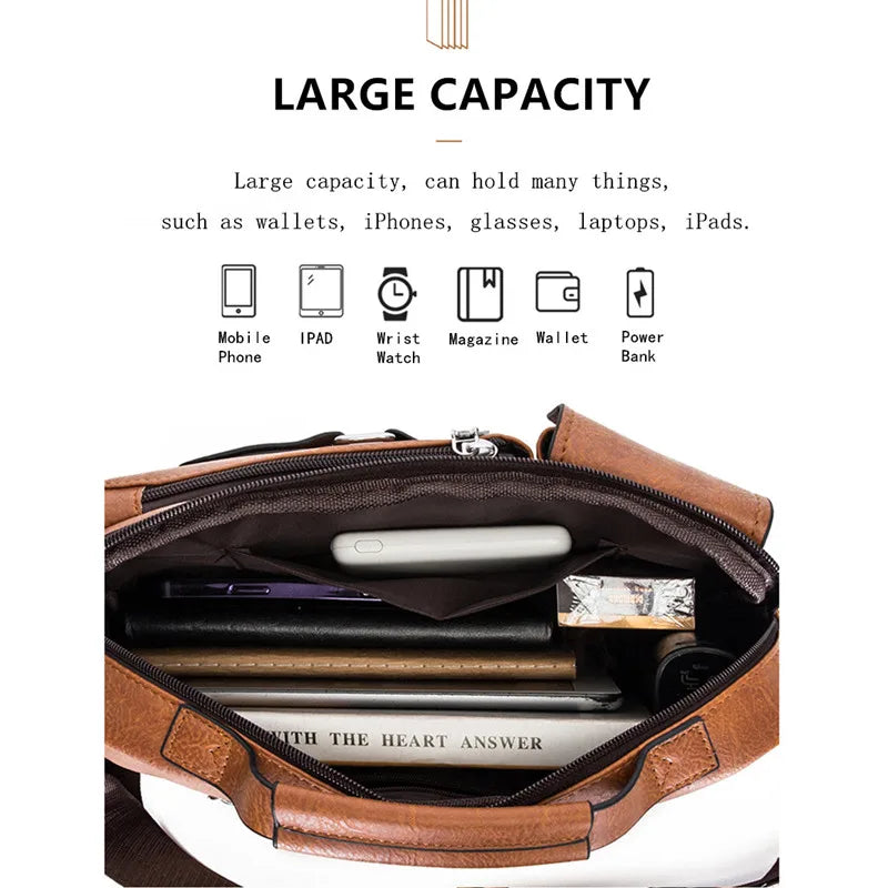 JEEP BULUO Multi-function Business Handbags Men New Man's Shoulder Bags Large Capacity Leather Messenger Bag Crossbody Big Brand