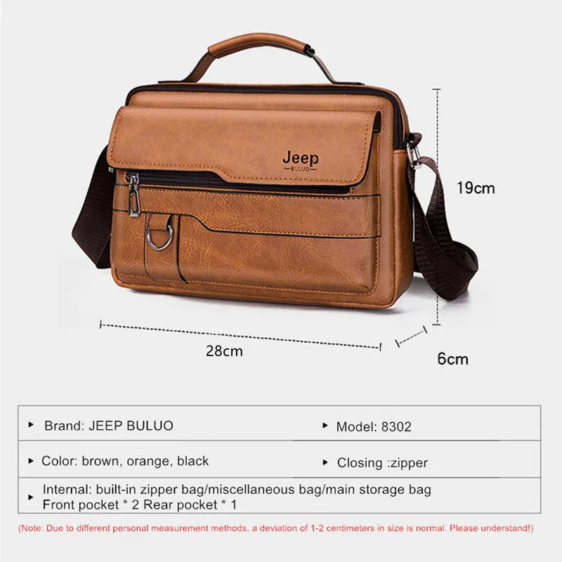 JEEP BULUO Multi-function Business Handbags Men New Man's Shoulder Bags Large Capacity Leather Messenger Bag Crossbody Big Brand