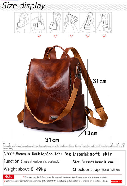 2023New High Quality Leather Ladies Backpack Luxury Designer Women Shoulder Bag Girls School Bag Solid Color Anti Theft Backpack