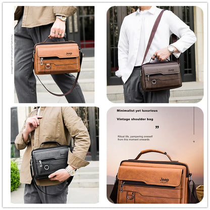 JEEP BULUO Multi-function Business Handbags Men New Man's Shoulder Bags Large Capacity Leather Messenger Bag Crossbody Big Brand