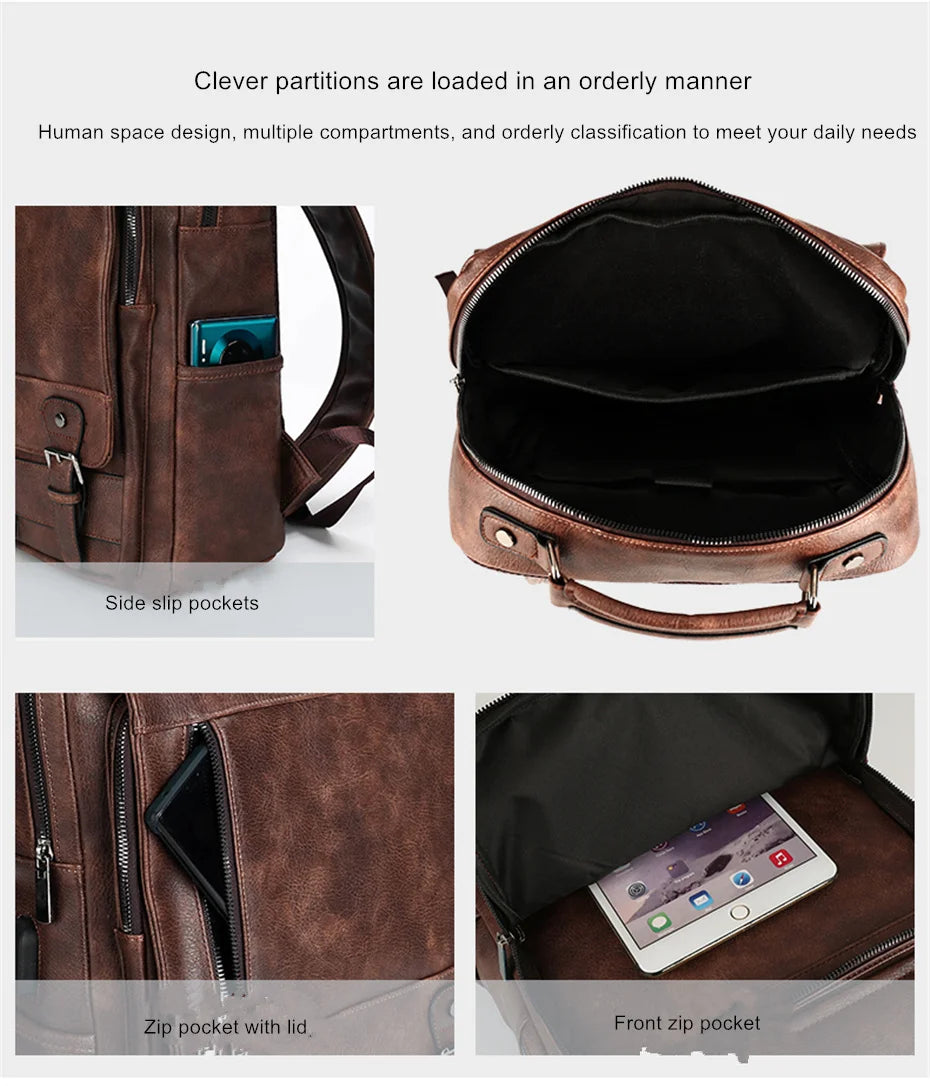 JEEP BULUO Leather Men Backpack Design Luxury Business Male 15.6" Laptop Bag Fashion Large Capacity Travel College School Bag