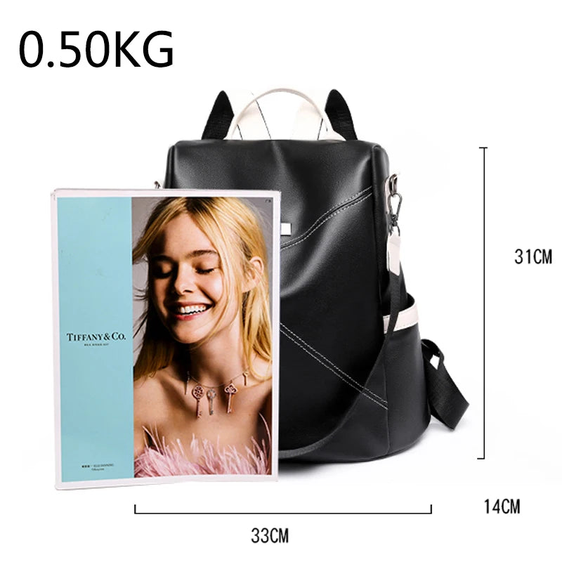 Soft Leather  Stitching Women's Backpacks Anti-theft Back Zipper Ladies School Bags Summer New Casual Single Shoulder Backpack