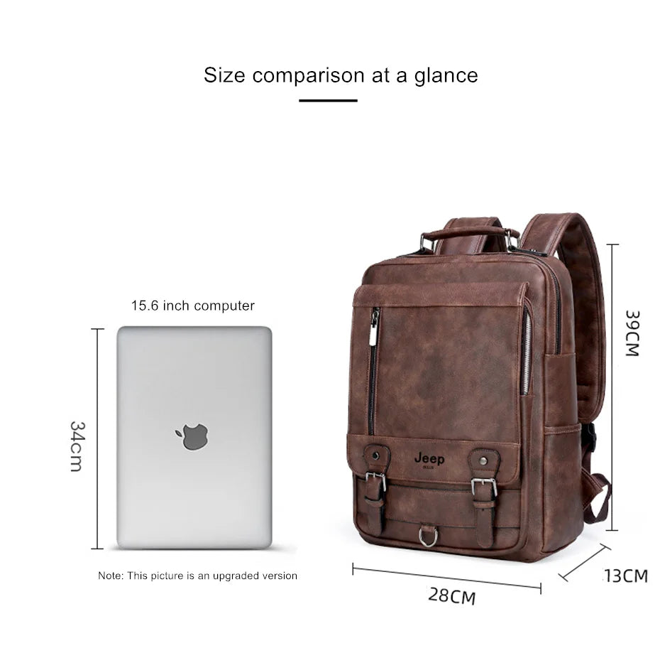 JEEP BULUO Leather Men Backpack Design Luxury Business Male 15.6" Laptop Bag Fashion Large Capacity Travel College School Bag